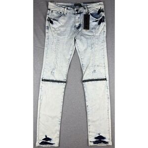 Black Premium Skinny Flex Jeans 32x32 Distressed Acid Wash Zip Moto NWT